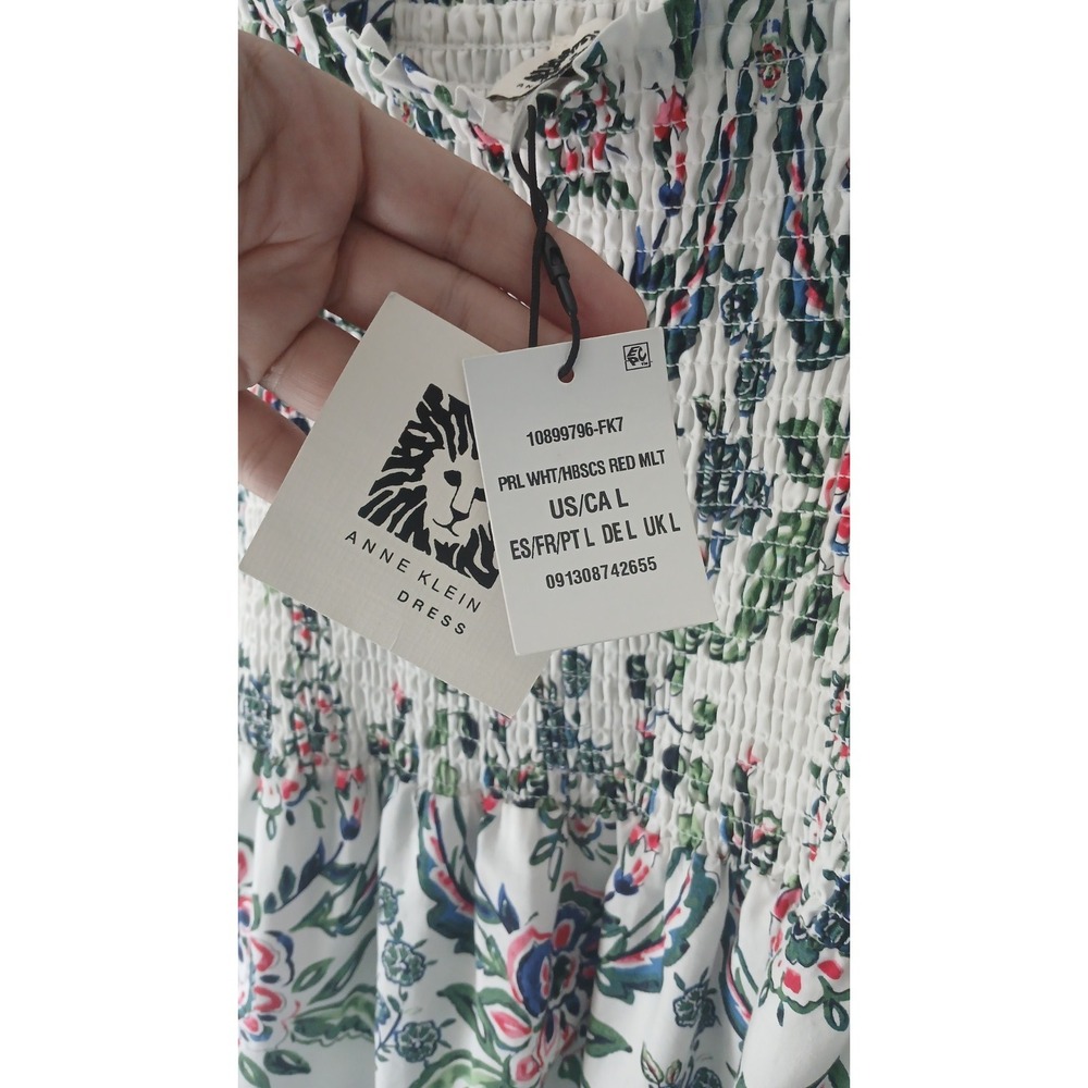 Anne Klein Women's Size Large Floral Smocked Midi Dress Flutter Sleeve NWT $139! - Picture 8 of 16